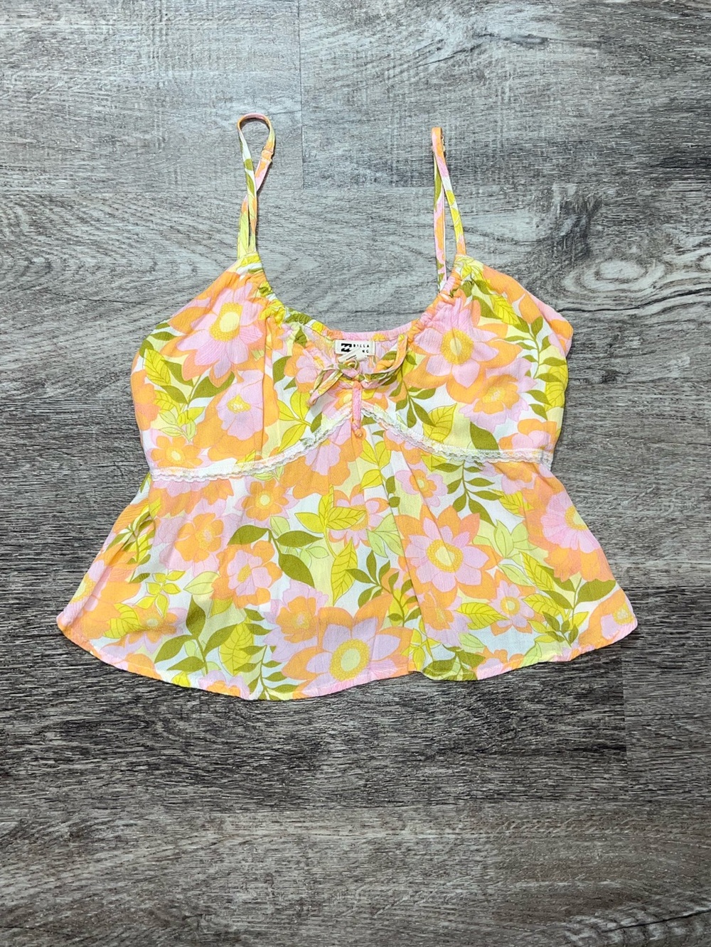 Billabong Just For You Woven Orange Peel Floral Print Cami Top Women’s Medium